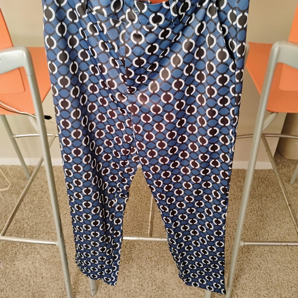 Men's Size Medium Blue, Black, White Polka Dot Slacks